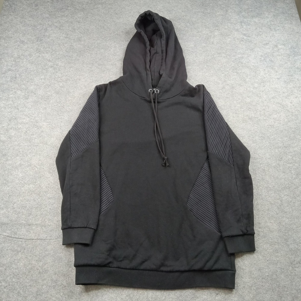 AllSaints Hoodie Mens Small Black Vala Pullover Fleece Sweatshirt Ribbed Panels